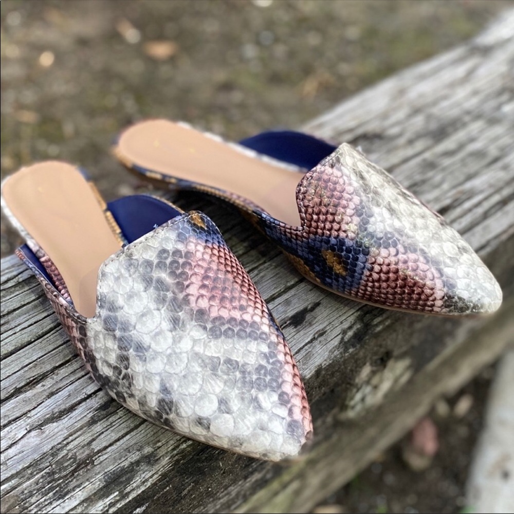 Vegan Multi Colored Snake Skin Slip On Mules